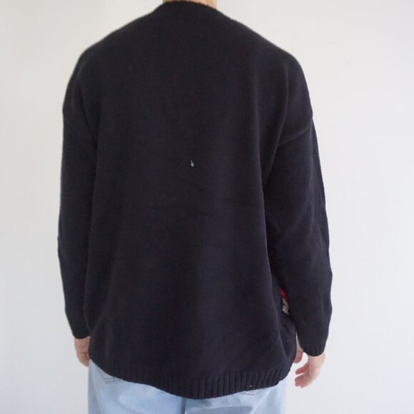 Vintage EP Pro Black Cotton Knit Scottie Dog Puppy Animal Print Cardigan S - Picture 2 of 10